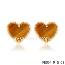 Fake Van Cleef & Arpels Sweet Alhambra Heart Earrings Yellow Gold,Tiger??S Eye